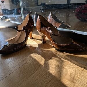 Repetto Glossy Brown Mary Jane Heels